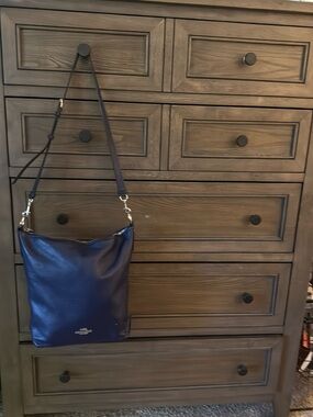 Coach Navy Pebbled Leather Shoulder Bag